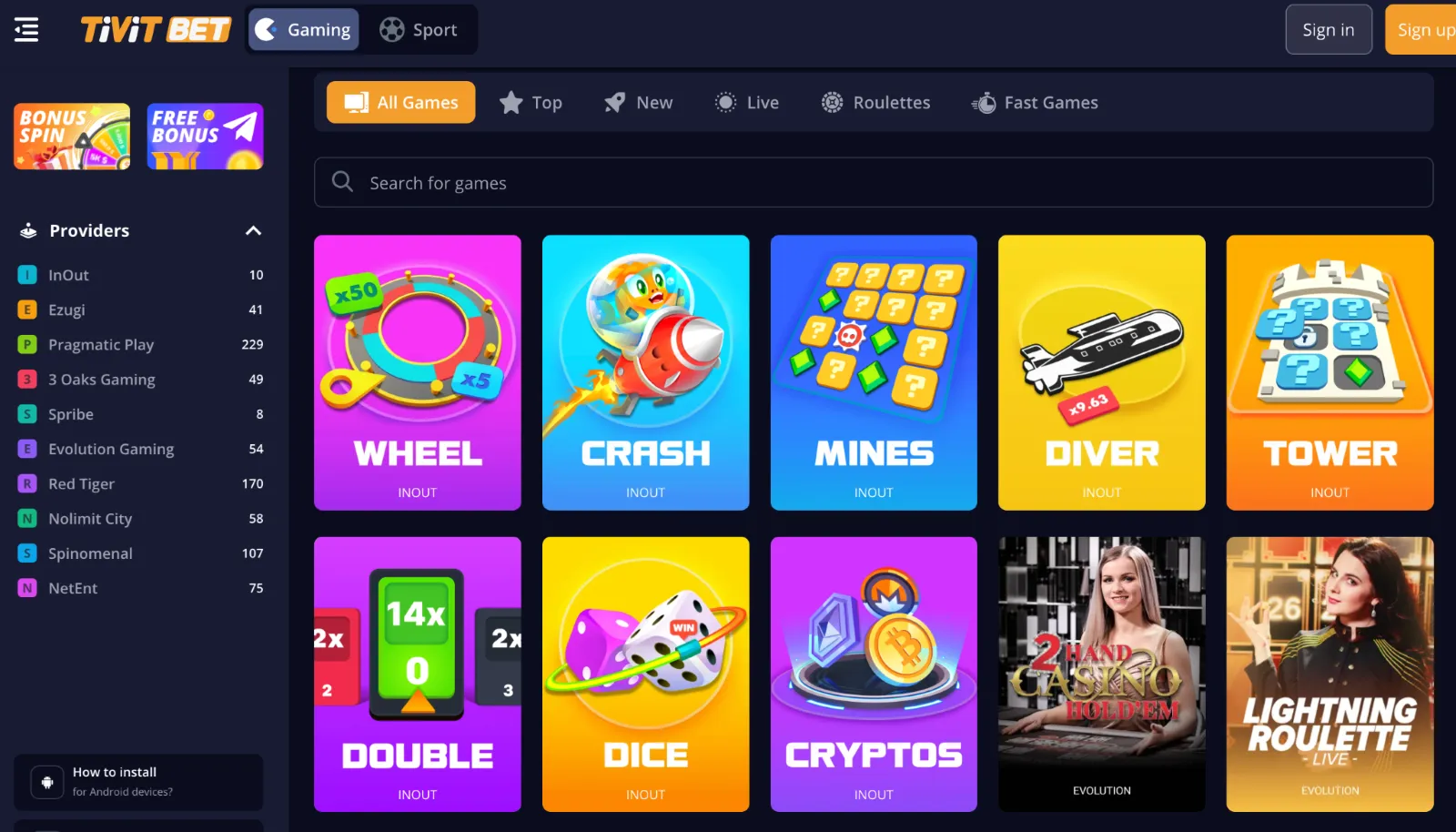 Tivitbet available games 